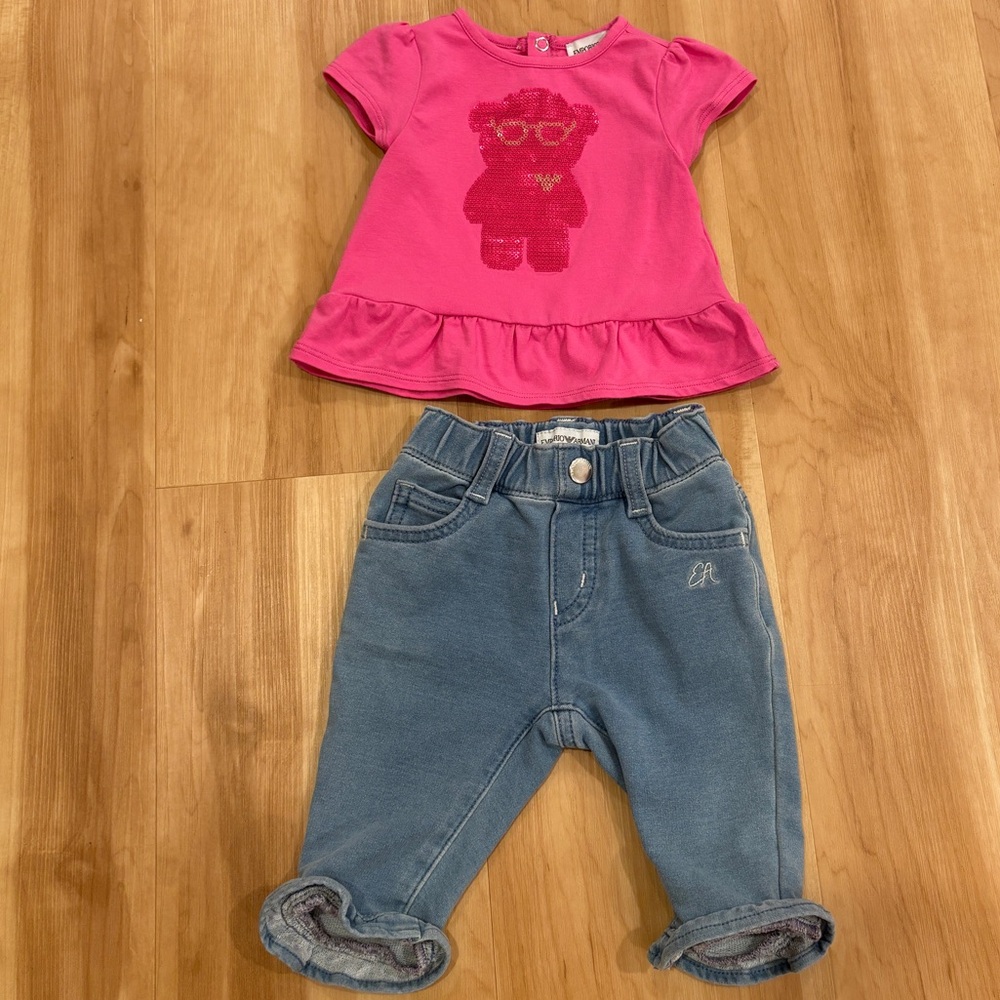 Armani Pink Baby Tee and Jeans Outfit